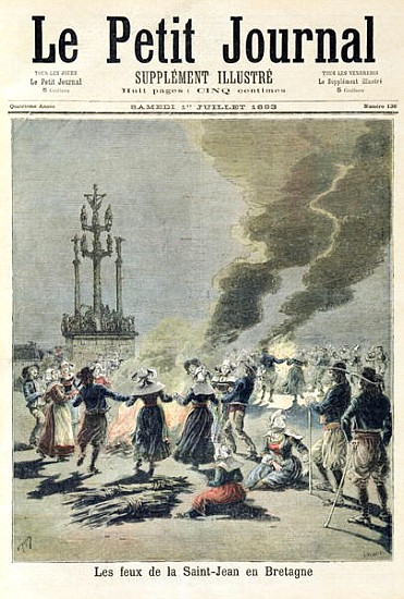 Bonfires lit to celebrate the summer solstice in Brittany, front cover of ''Le Petit Journal'', 1st  od Fortune Louis Meaulle