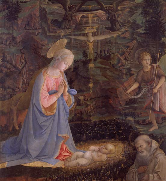 The Adoration of the Child with St. John the Baptist and St. Romauld of Ravenna c.1463 od Fra Filippo Lippi