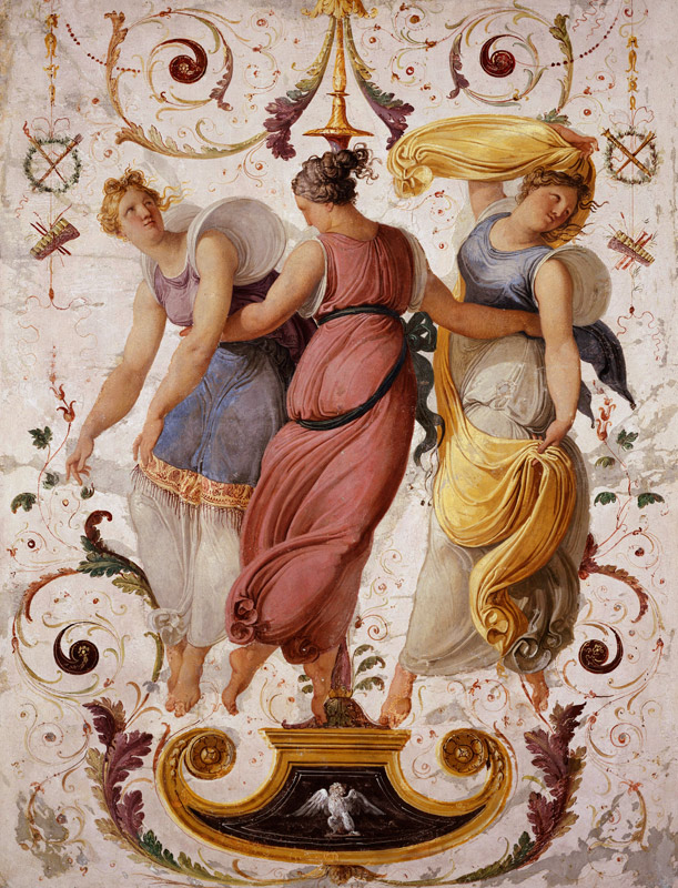 Detail of decorative panel with three female dancers (panel) od Francesco Hayez