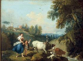 F.Zuccarelli /Landscape w.Herdswoman/C18