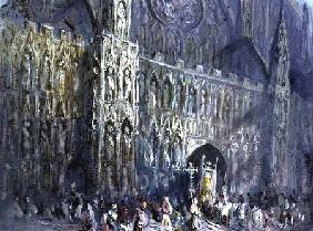 The West Front of Exeter Cathedral, with a Religious Procession in the Foreground