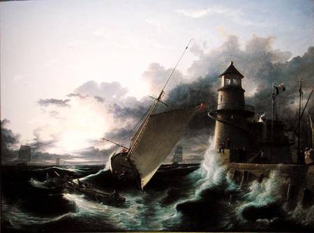 Boat by a Lighthouse, a Squall Going Off od Francis Danby