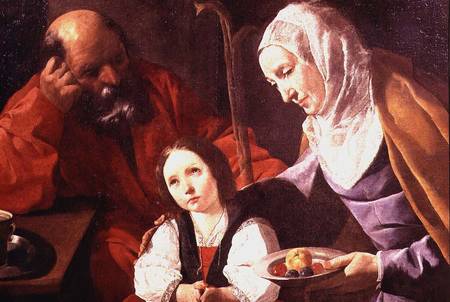 The Holy Family, detail of the Virgin Offering Fruit to the Christ Child od Francisco de Zurbarán (y Salazar)