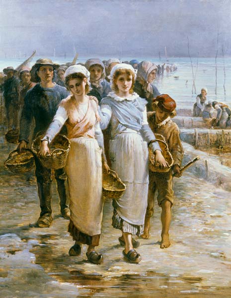 Oyster Girls at Cancale (oil on canvas) od Francois Nicolas Augustin Feyen-Perrin