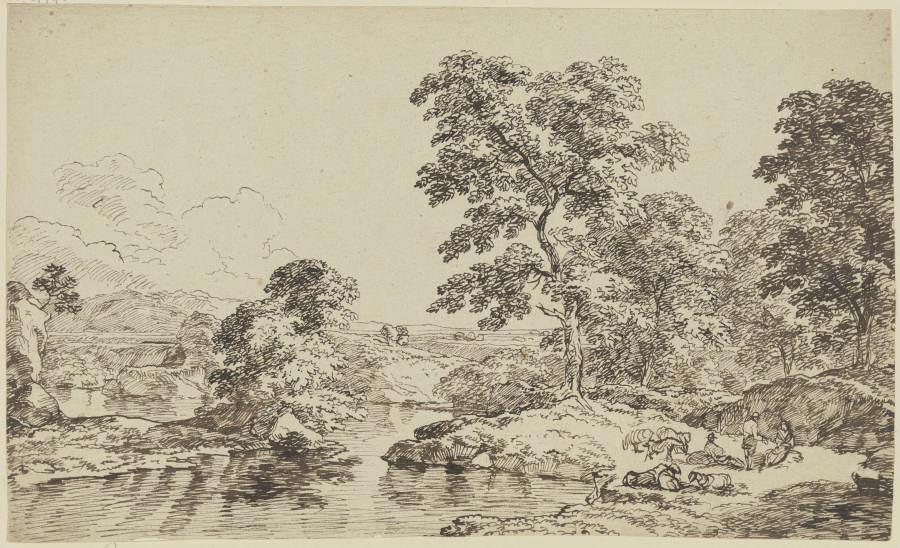 Bäume und Staffage an einem Gewässer od Franz Innocenz Josef Kobell