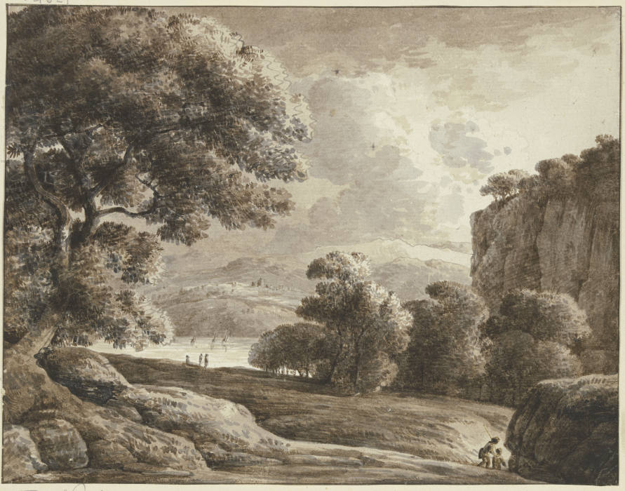 Flußlandschaft, rechts steiler Felsen od Franz Innocenz Josef Kobell