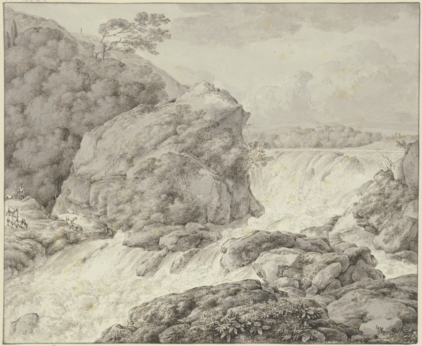 Gebirgslandschaft mit Wasserfall und Herde od Franz Innocenz Josef Kobell