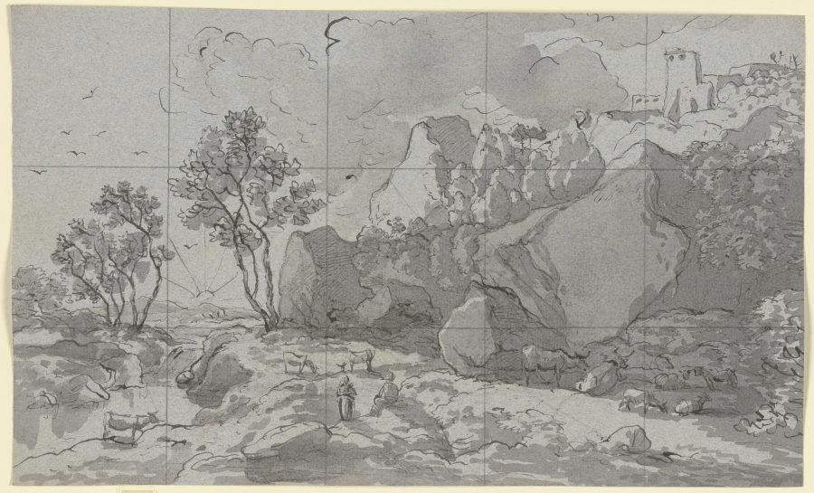 Landschaft mit Fluss links und Berg rechts od Franz Innocenz Josef Kobell