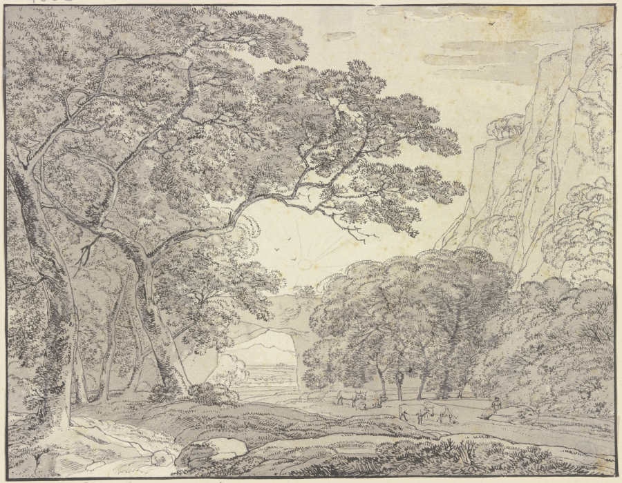 Waldige Landschaft, im Mittelgrund ein Felsenbogen od Franz Innocenz Josef Kobell