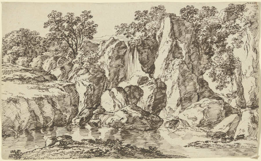 Wasserfall an einem Felshang od Franz Innocenz Josef Kobell