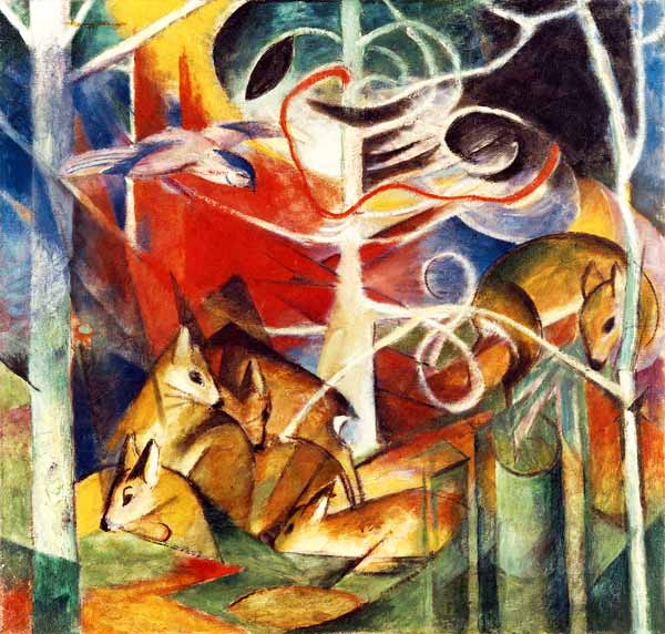 Jeleni v lese I od Franz Marc