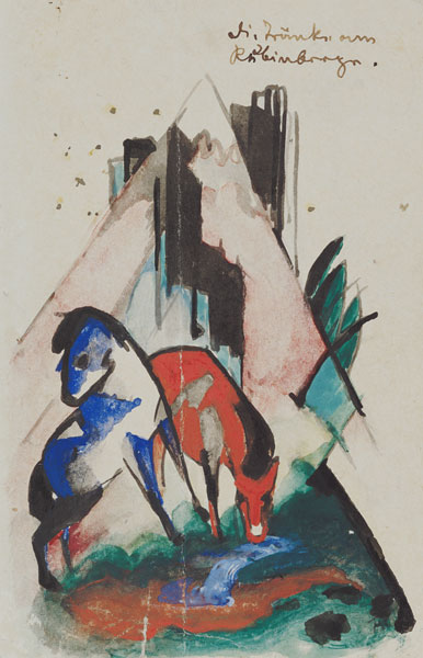 Watering-place at the ruby mountain (postcard to Else Lasker pupils) od Franz Marc