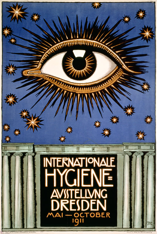 Advertisement for the 'First International Hygiene Exhibition' in Dresden, printed by Leutert und Sc od Franz von Stuck