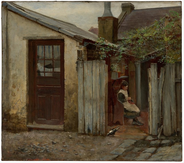 Girl with bird at the King Street bakery od Frederick McCubbin