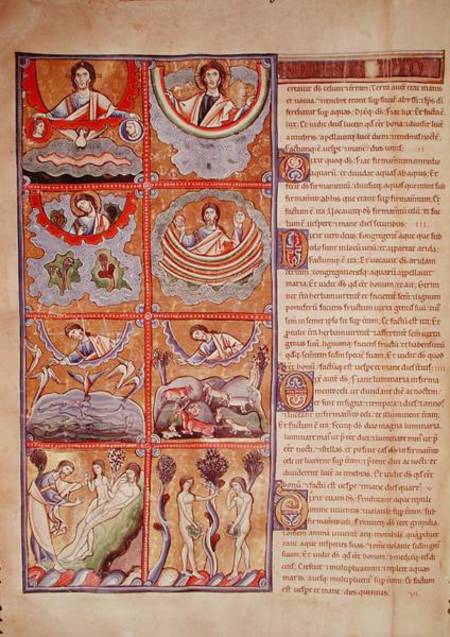 Ms 1 f.4v The Creation of the World, from the Souvigny Bible od French School