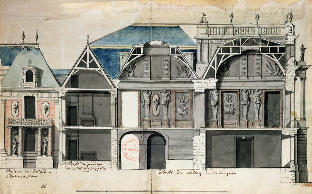 Cross-section of a wing of the Chateau de Versailles constructed by Louis Le Vau ((1612-70) od French School