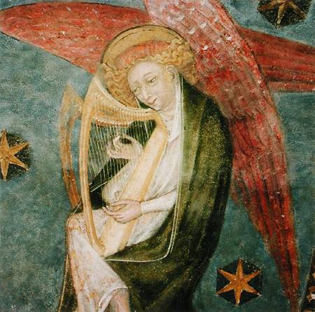 Angel musician playing a harp, detail from the vault of the crypt od French School