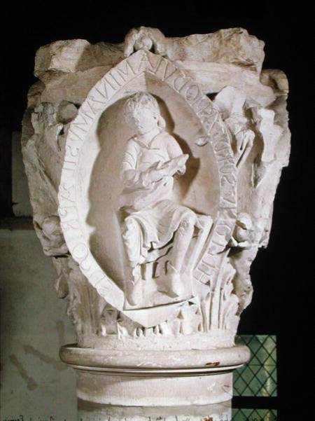 Capital depicting the First Key of Plainsong with a dulcimer player od French School