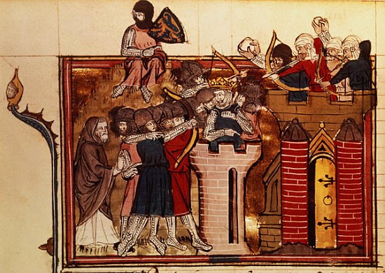 Fr 22495 f.69v The Crusader assault on Jerusalem in 1099, from Le Roman de Godefroi de Bouillon od French School
