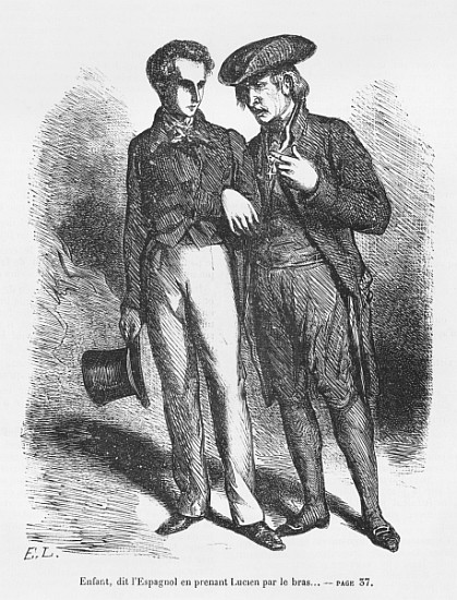 Lucien de Rubempre and Carlos Herrera, illustration from ''Les Illusions perdues'' Honore de Balzac od French School