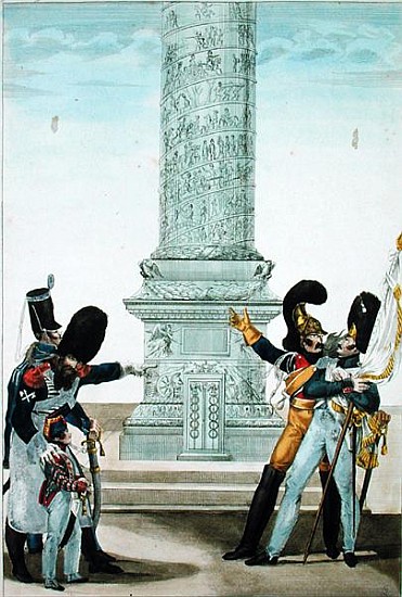 ''Oh how proud one is to be French when you look at this column'', caricature of soldiers at the Col od French School