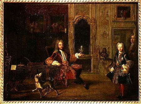 Philippe d'Orleans (1647-1723) and King Louis XV (1710-74) in the Grand Dauphin Cabinet at Versaille od French School