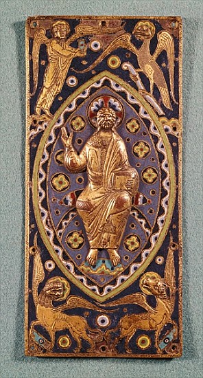 Reliquary plaque depicting Christ with the symbols of the evangelists (enamelled copper) od French School