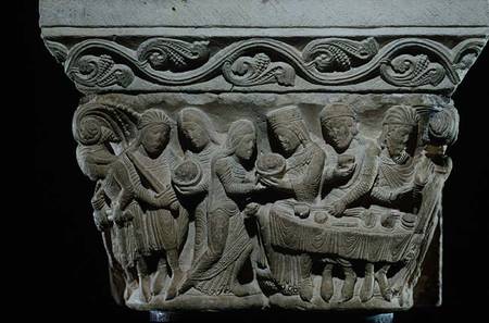 Scenes from the death of St. John the Baptist, relief from a capital od French School