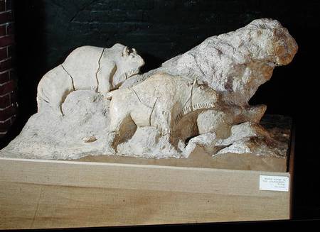 Copy of a sculpture of bisons, from Le Tuc-d'Audoubert, Magdalanian od French School