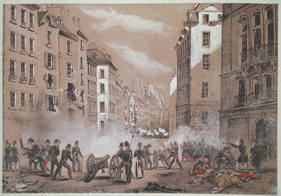 The Army Attacking a Barricade in Rue St. Antoine od French School