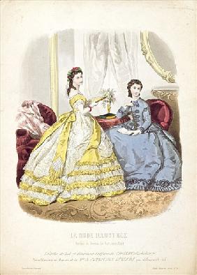 Fashion plate showing ballgowns, illustration from ''La Mode Illustree''