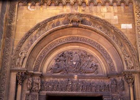 Tympanum of the porch depicting Christ in Majesty with the Symbols of the Evangelists od French School