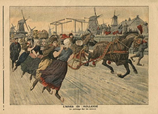 Winter in Holland, ice skating on the canal, illustration from ''Le Petit Journal'', supplement illu od French School