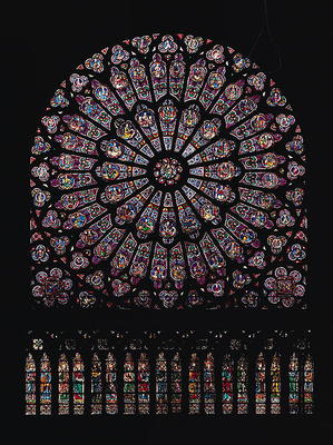 North transept rose window depicting the Virgin and Child in the centre surrounded by Old Testament od French School, (13th century)