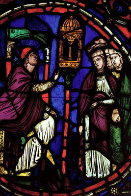 Window depicting a man preaching to three women, Ile de France Workshop (stained glass) od French School, (13th century)