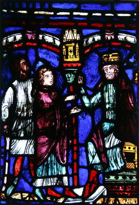 Window depicting an audience with a king, Ile de France Workshop (stained glass) od French School, (13th century)