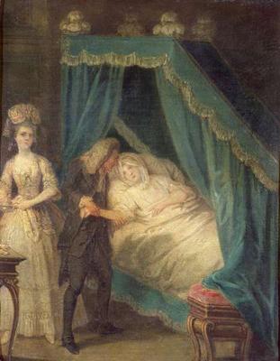 Bedside visit by the doctor (oil on canvas) od French School, (18th century)