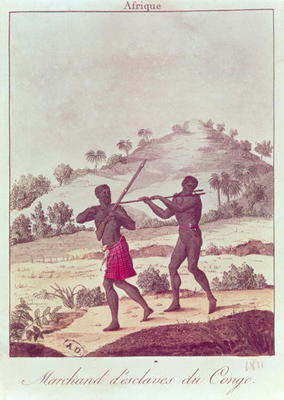 Slave Trader in the Congo (coloured engraving) od French School, (18th century)