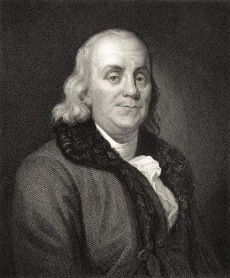 Portrait of Benjamin Franklin (engraving) od French School, (19th century)