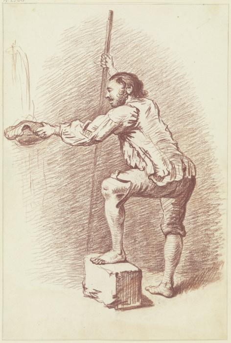 Stehende männliche Modellfigur mit Stange od Friedrich Wilhelm Hirt