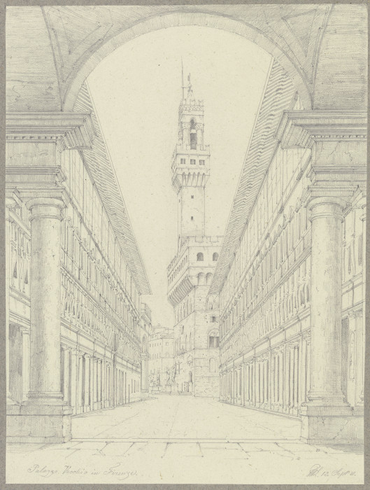Der Palazzo Vecchio in Florenz vom Hof der Uffizien aus gesehen od Friedrich Wilhelm Ludwig