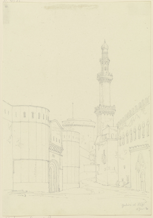 Gebäudeensemble mit Minarett in Galeon el Alfi od Friedrich Maximilian Hessemer