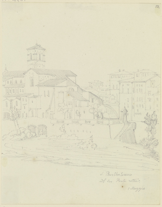 S. Bartolomeo all’Isola in Rom, vom Pons Aemilius aus gesehen od Friedrich Maximilian Hessemer