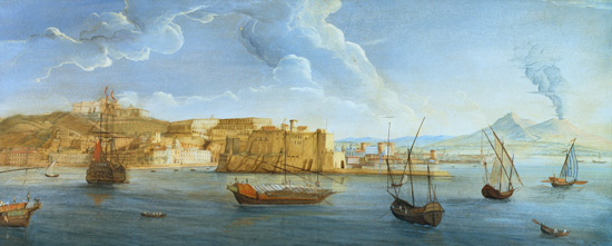 View of Naples with the Castel dell'Ovo and Vesuvius in the background od Gaspar Adriaens van Wittel
