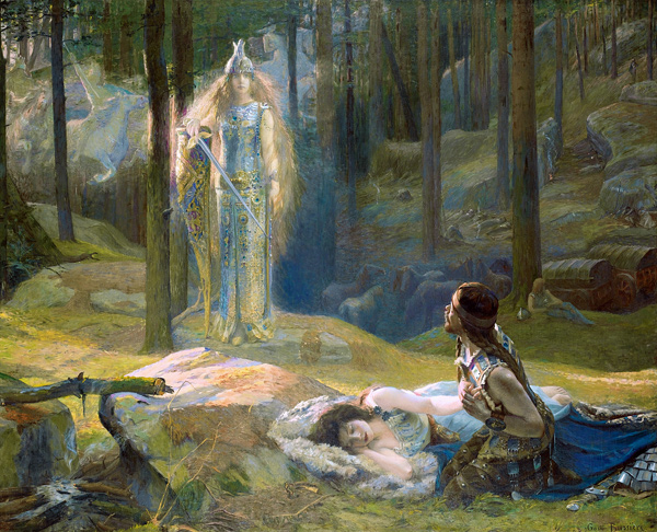 The Revelation. Brunhilde Seeing Siegmund And Sieglinde od Gaston Bussiere