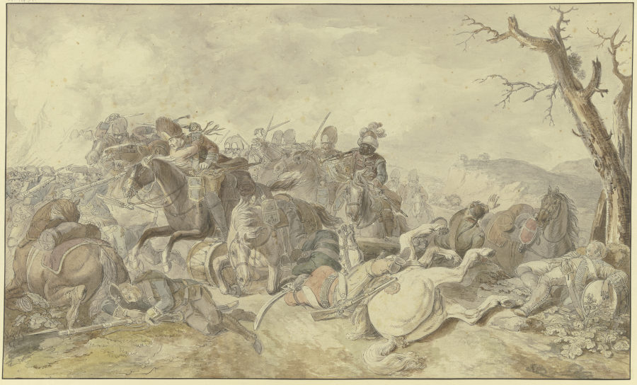 Kavallerieangriff gegen Infanterie, rechts ein sterbender Tambour od Georg Friedrich Hoch