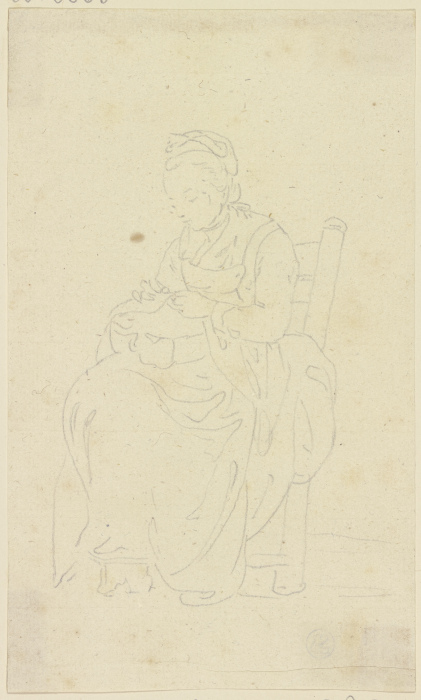 Auf einem Stuhl sitzende Frau mit einer Handarbeit od Georg Melchior Kraus