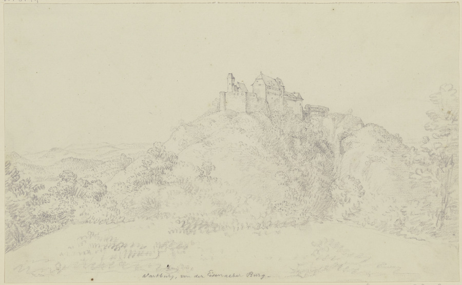 Wartburg, von der Eisenacher Burg gesehen od Georg Melchior Kraus