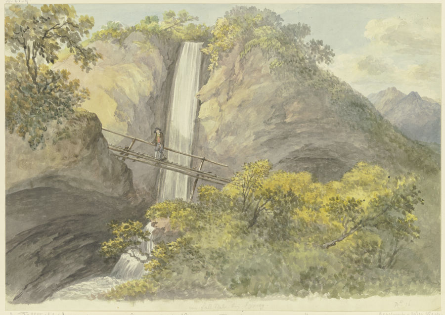 Wasserfall zwischen zwei Felsen od Georg Melchior Kraus