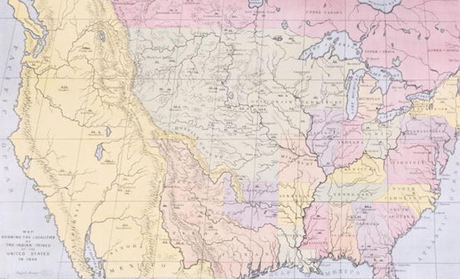 Map showing the localities of the Indian tribes of the US in 1833, illustration from 'The Indian Tri od George Catlin